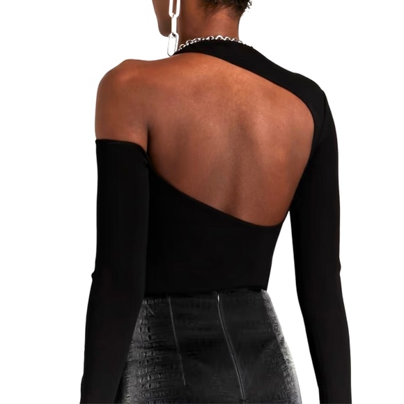 Zeynep Arcay Black Cutout Stretch Knit One Shoulder free Bodysuit Sz US2 - Picture 5 of 8